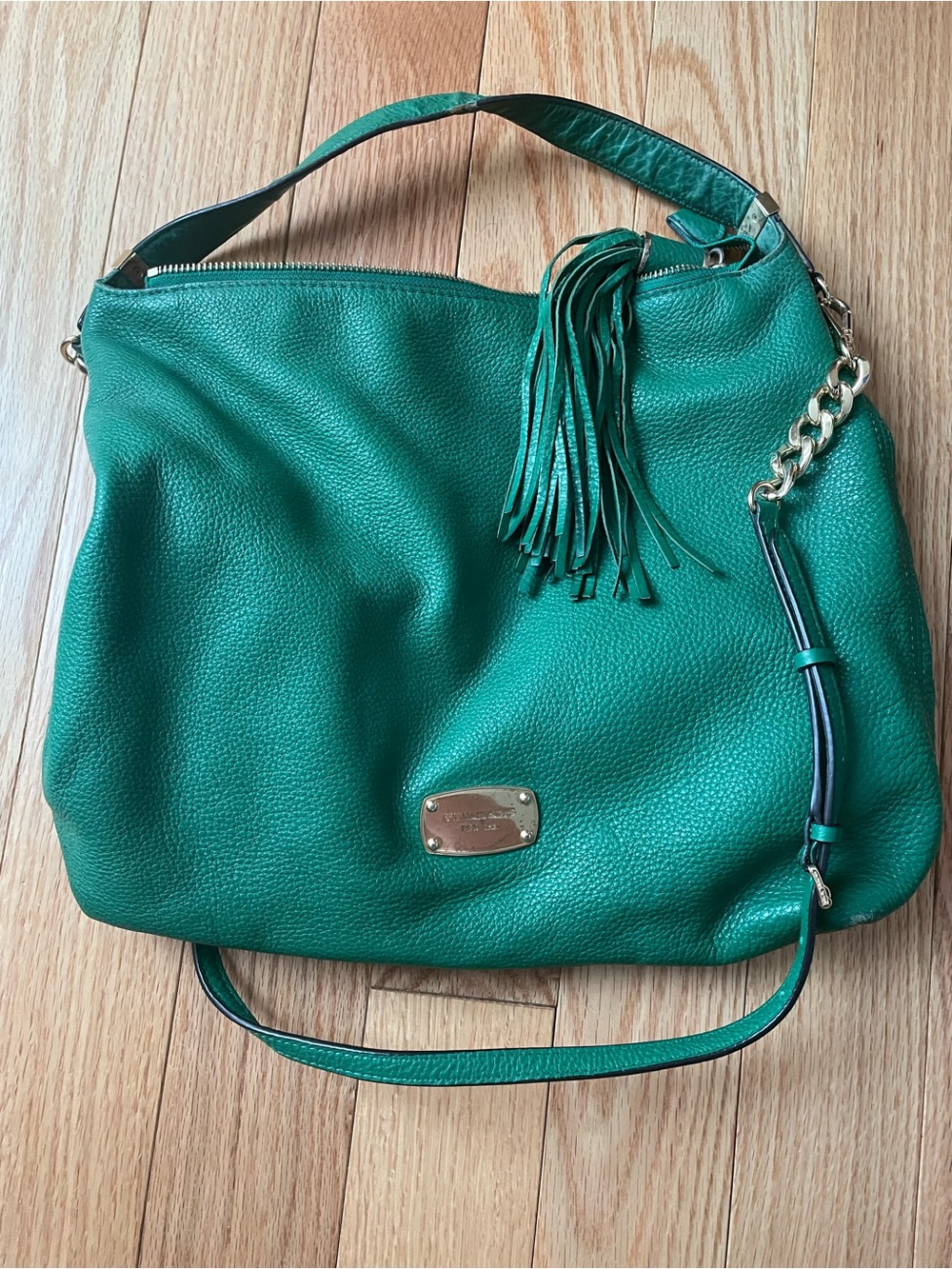 Michael Kors Emerald Green Pebbled Leather Shoulder Hobo with Tassel - Picture 1 of 4